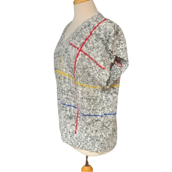 Vintage 90’s short sleeved sweater heathered grey with primary stripes size XL - Picture 4 of 6